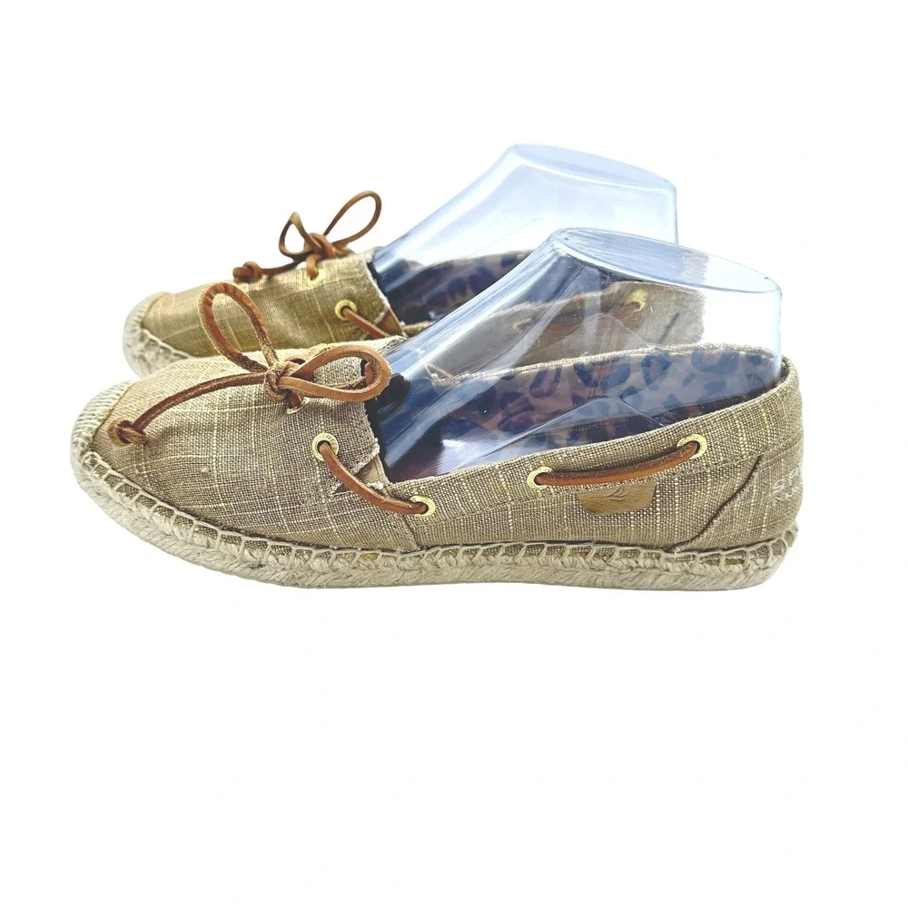 Sperry Gold Espadrille Boat Shoes Top Sider Women's Casual Slip On Loafers SZ 8M
